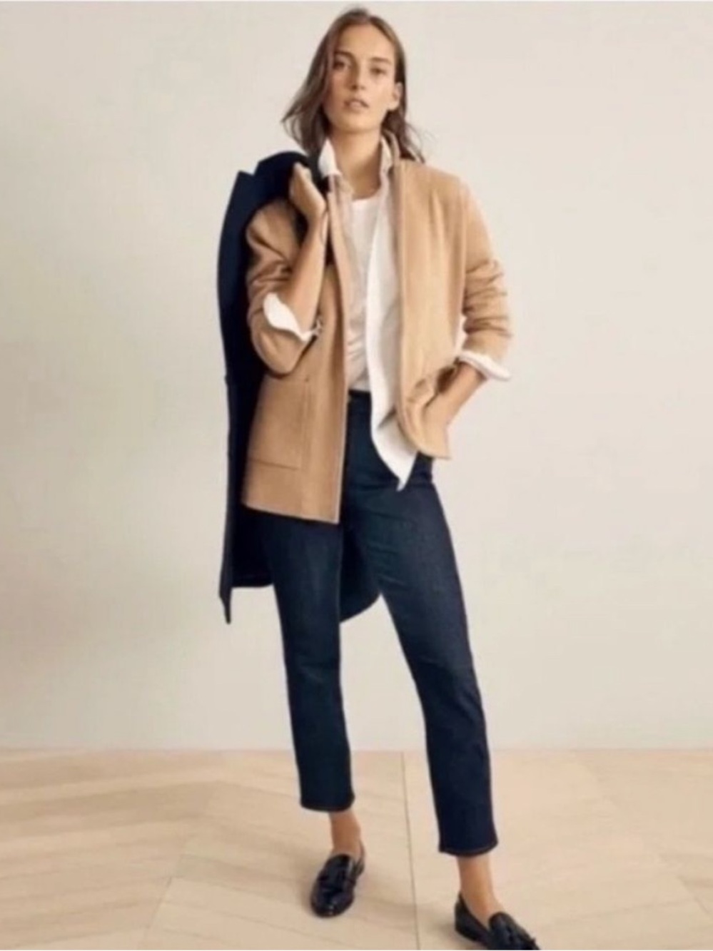 J Crew Sophie Wool Open Front Sweater Blazer In Camel For Women Size Small S